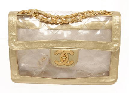 Chanel Vinyl Gold Lambskin Flap Maxi Shoulder Bag: Chanel Vinyl Gold Lambskin Flap Maxi Shoulder Bag. All available information is listed in the description and shown in the photos. Chanel Vinyl Gold Lambskin Flap Maxi Shoulder Bag with leather and ch