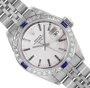 Rolex Ladies Stainless Steel Silver Index Dial Diamond And Sapphire Date Watch (1 of 9)