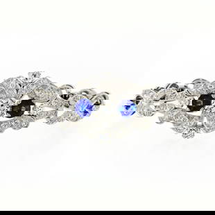 Antique Art Deco Platinum GIA Round Diamond Sapphire Infinity Leaf Link Bracelet: An antique solid platinum infinity leaf link bracelet, with 1 Gia certified old european cut natural diamond (K- SI1 ; 1.14 ct), and 2 round mixed cut natural sapphires (2.17ctw), with 4 old european