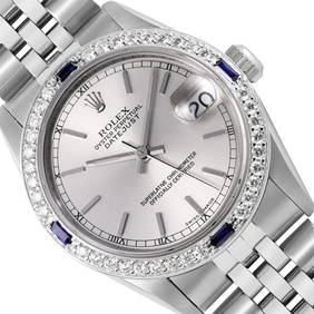 Rolex Midsize 31MM Quickset Stainless Steel Silver Index 18K Diamond And Sapphir (1 of 8)