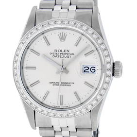 Rolex Mens Stainless Steel Silver Index 36MM Diamond Datejust Wristwatch (1 of 8)