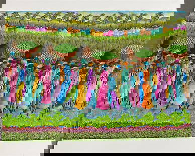 Haitian Village by Martino Dorce: Original Mixed media Painting on rag paper, Unframed 29"x41" Signed by Martino Dorce