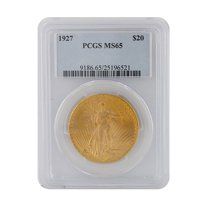 1927 $20 PCGS MS65 St. Gaudens Double Eagle Gold Coin G: 1927 $20 PCGS MS65 St. Gaudens Double Eagle Gold Coin GFR49. As-Is Condition! BQ9891NK. One 1927 $20 PCGS MS65 St. Gaudens Double Eagle Gold Coin. Thank you for viewing this lot! We are always adding 