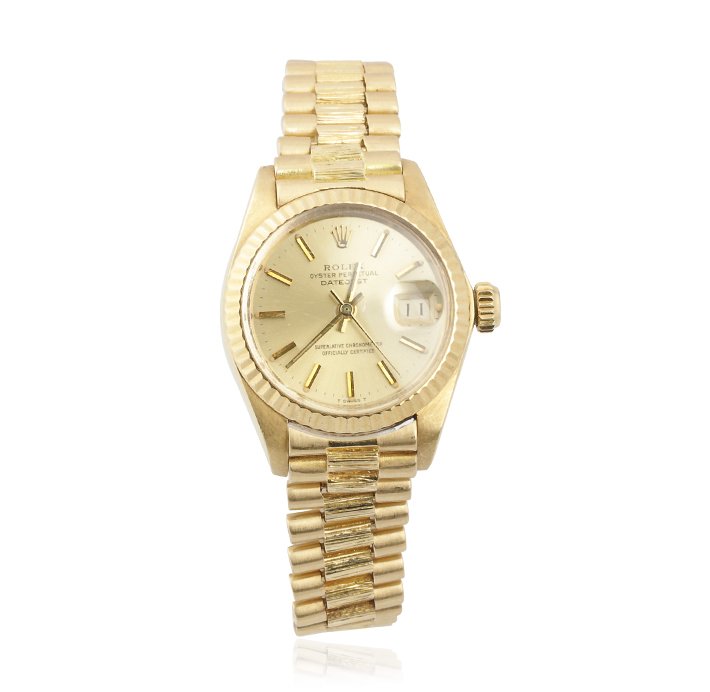 Rolex 18KT Yellow Gold Ladies Datejust Wristwatch GB112: Rolex 18KT Yellow Gold Ladies Datejust Wristwatch GB1128. Good Condition! EN8114ZN. One ladies, hand crafted & machine milled Rolex Lady President, the DateJust model wristwatch electronically tested