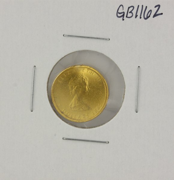 1982 Canadian Maple Leaf 1/10 Ounce Gold Coin Damaged G: 1982 Canadian Maple Leaf 1/10 Ounce Gold Coin GB1162. As-Is Condition! OR961KI. One 1982 Canadian Maple Leaf 1/10 ounce gold coin. Coin is warped/damaged. Thank you for viewing this lot! We are always