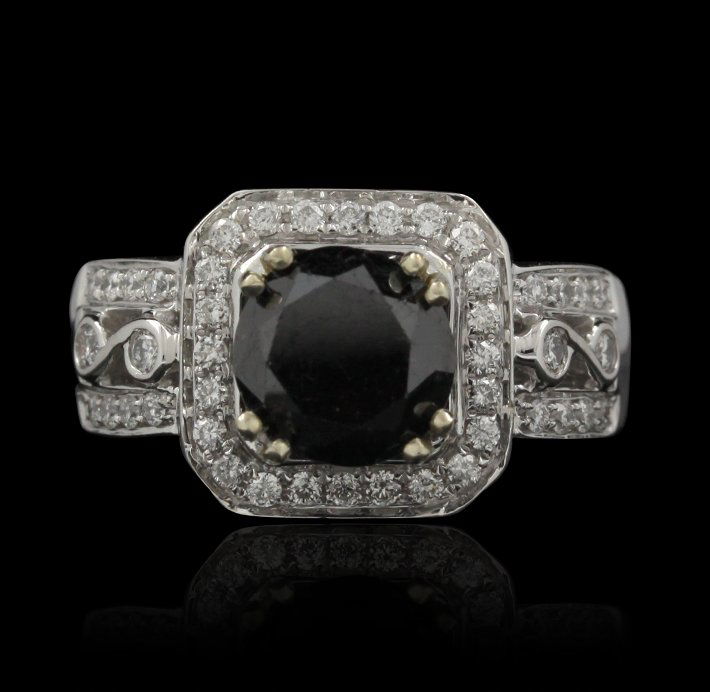 14KT White Gold 3.83ctw Black and White Diamond Ring RM: 14KT White Gold 3.83ctw Black and White Diamond Ring RM854. Excellent Condition! HS9121MN. One electronically tested 14KT white gold ladies cast black & white diamond ring with a bright finish. Condit