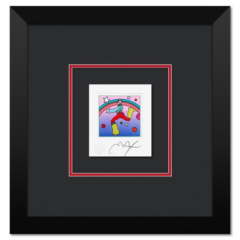 Cosmic Jumper Detail I by Peter Max: "Cosmic Jumper Detail I" is a limited edition lithograph on paper by Peter Max numbered and hand signed by the artist. This piece comes framed. Includes Certificate of Authenticity from Peter Max Stud