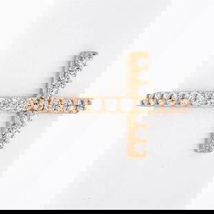 NEW 14k Rose Gold 0.40 ctw Round Brilliant Cut Diamond Curved Cross Band Ring: A new solid 14k rose gold cross ring with 20 round brilliant cut natural diamonds (G/H - VS1/VS2 ; 0.40ctw). The ring is size 6.5, weighs a total of 2.65 grams, and measures 13.30mm wide.
