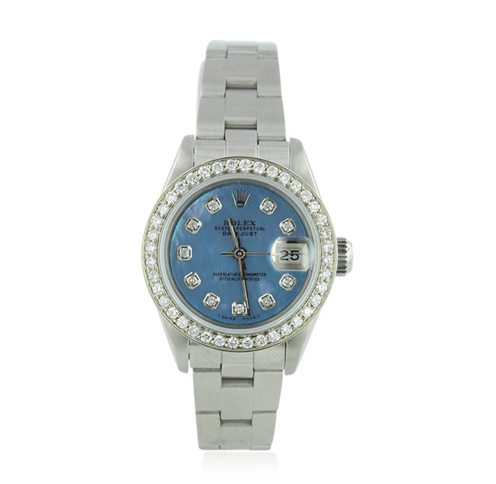 Ladies Rolex DateJust Stainless Steel with Diamonds Wri: Ladies Rolex DateJust Stainless Steel with Diamonds Wristwatch GB643. Good Condition! RT1072PQ. One ladies, hand crafted & machine milled Rolex DateJust Model stainless steel wristwatch electronically