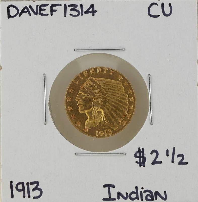 1913 $2 1/2 CU Indian Head Quarter Eagle Gold Coin DAVE: 1913 $2 1/2 CU Indian Head Quarter Eagle Gold Coin DAVEF1314. As-Is Condition! HB953DK. One 1913 $2 1/2 CU Indian Head Quarter Eagle Gold Coin. Thank you for viewing this lot! We are always adding new