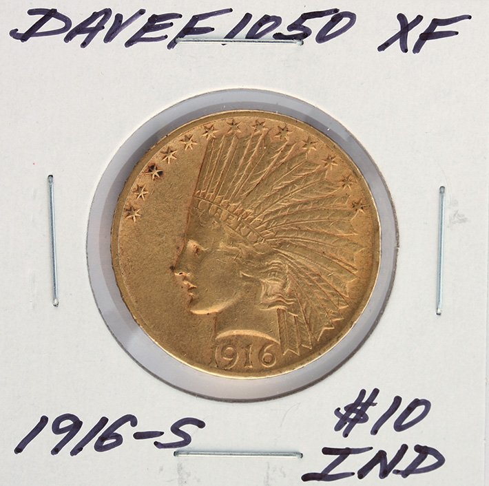 1916-S $10 XF Indian Head Eagle Gold Coin DaveF1050: 1916-S $10 XF Indian Head Eagle Gold Coin DaveF1050. As-Is Condition! BH909UW. One 1916-S $10 XF Indian Head Eagle Gold Coin. Thank you for viewing this lot! We are always adding new inventory and new