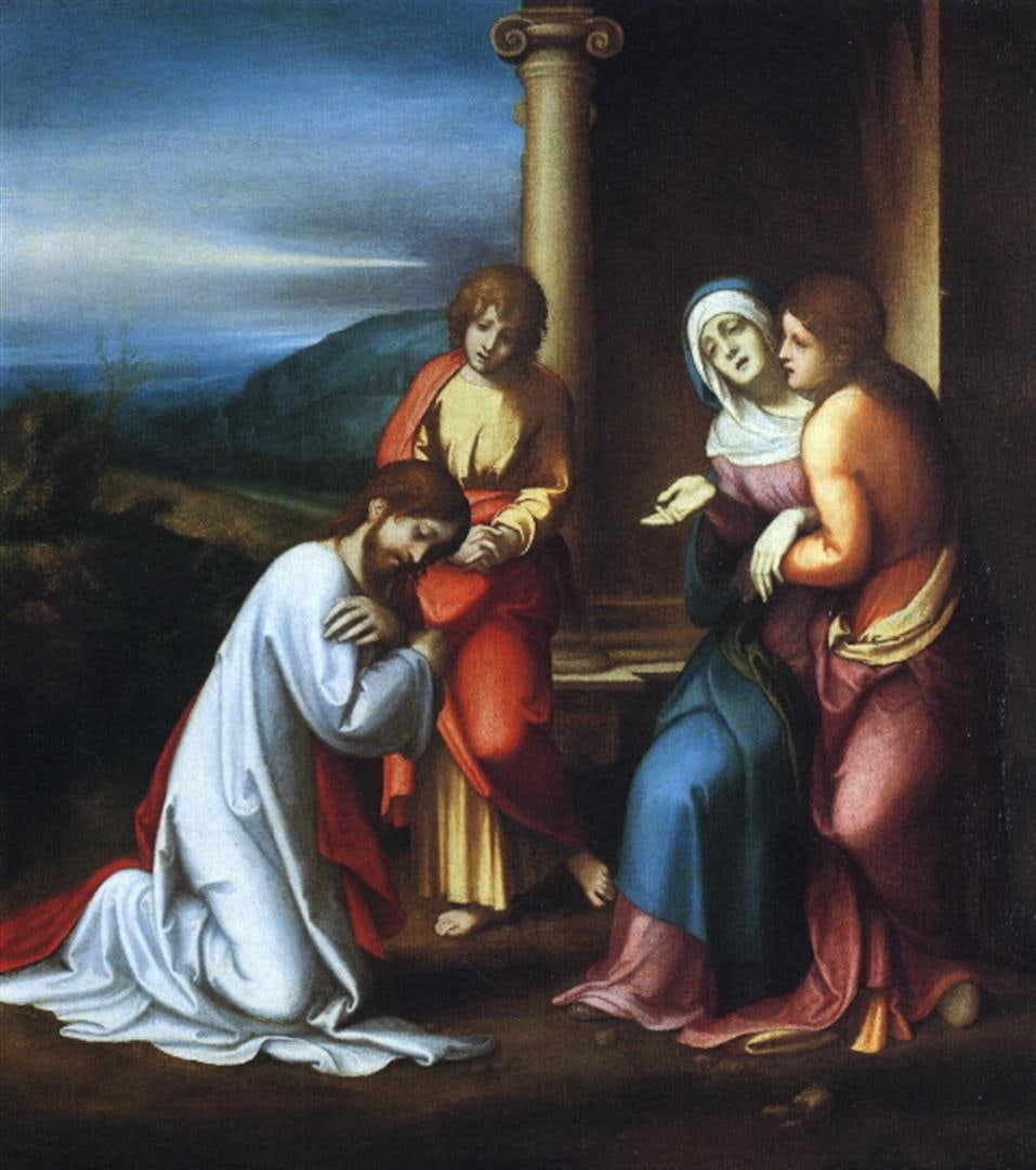 Correggio - Christ Taking Leave of his Mother: Artist: Antonio Allegri da Correggio - Title: Christ Taking Leave of his Mother - Medium: Fine Art Giclee on Canvas - Image Size: Approximately 32 inches x 28.5 inches - Unframed on Unstretched Canvas