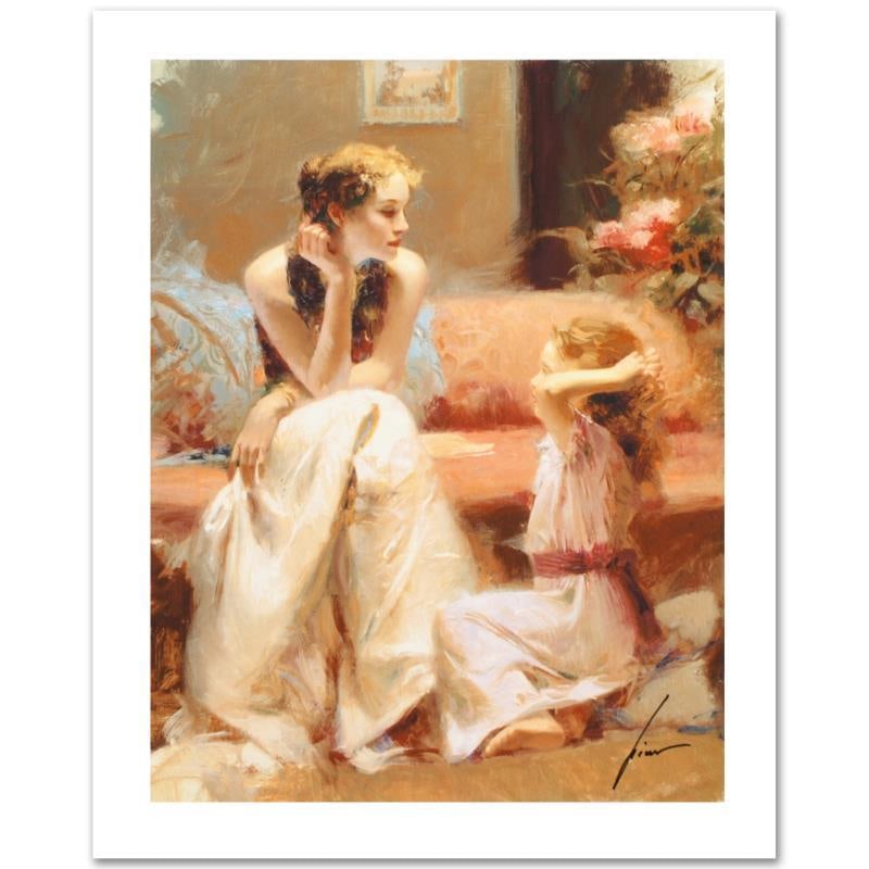 Thinking of You by Pino (1939-2010): "Thinking of You" is a limited edition giclee on canvas by Pino (1939-2010) numbered and hand signed by the artist. Includes Certificate of Authenticity. Measures approximately 20" x 16".