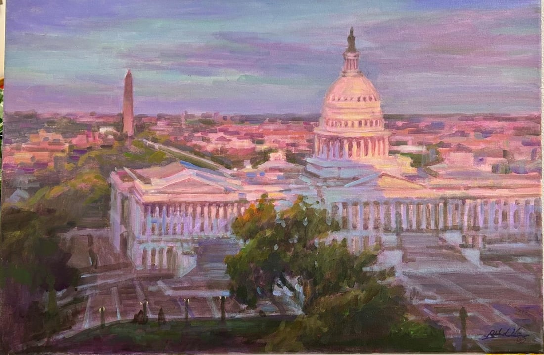 At the Capitol by Richard Zu Ming Ho: A stunning view of the US Capitol complex in DC. Richard Ho has created this 20x30" acrylic on stretched canvas. With COA