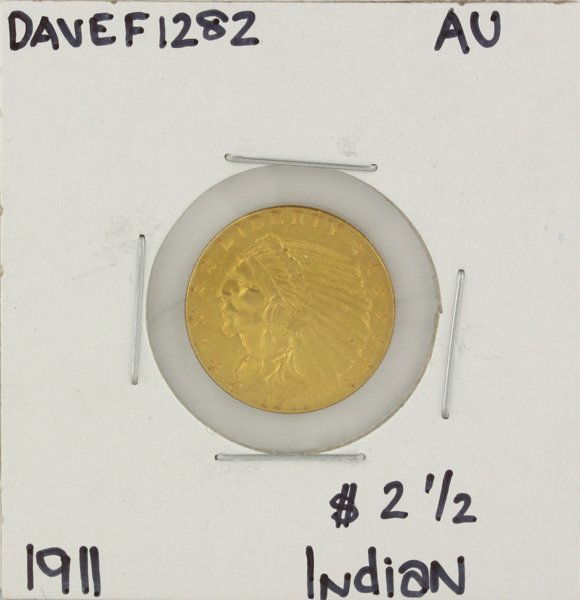 1911 $2 1/2 AU Indian Head Qaurter Eagle Gold Coin DAVE: 1911 $2 1/2 AU Indian Head Qaurter Eagle Gold Coin DAVEF1282. As-Is Condtion! YT923PP. One 1911 $2 1/2 AU Indian Head Qaurter Eagle Gold Coin. Thank you for viewing this lot! We are always adding new