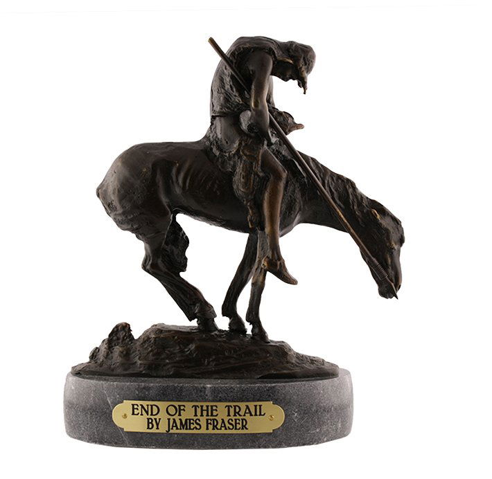 James Fraser Bronze Statue Reproduction - End of the Tr: James Fraser Bronze Statue Reproduction - End of the Trail - As-Is Condition JK57RT - Thank you for viewing this lot. We are always adding new inventory and new auctions, so check back often. We appre
