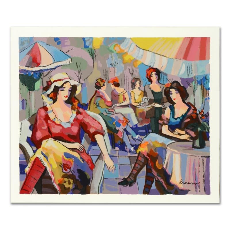 Cafe by Kerman Michael: "Cafe" is a limited edition serigraph on paper by Michael Kerman. It is numbered and hand signed and includes a letter of authenticity. Measures approximately 12" x 14.5" (image).