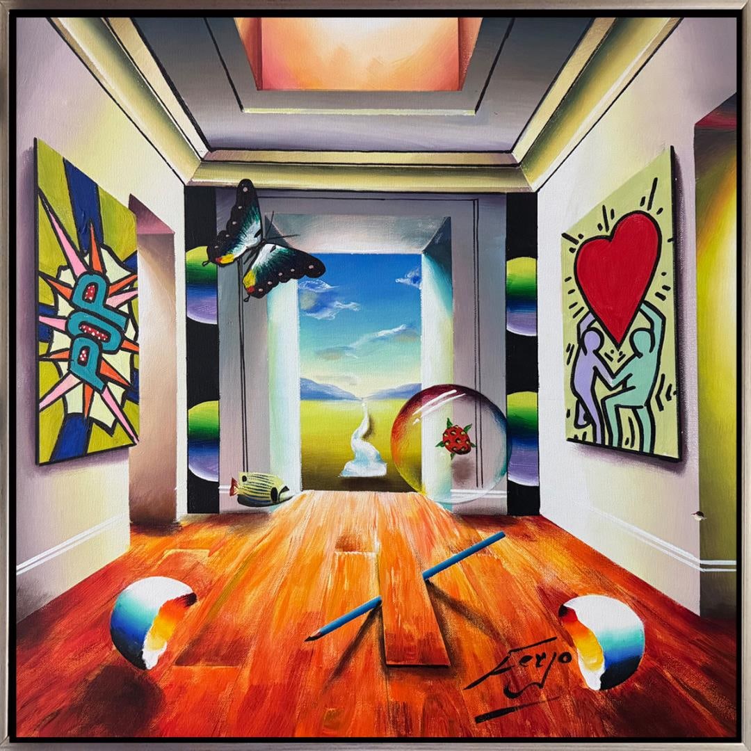 Keith Haring Pop by Ferjo: This phenomenal original acrylic on canvas stands as a testament to artistic mastery, capturing the viewer with its captivating interplay of colors and form. Hand signed by the artist. This artwork co