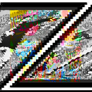 Banksy Thrower by Mr Brainwash Original: "Bansky Thrower" is a mixed media original on deckle edge paper by Mr. Brainwash, hand signed inverso and bearing the thumbprint of the artist. This piece comes custom framed. Includes certificate of