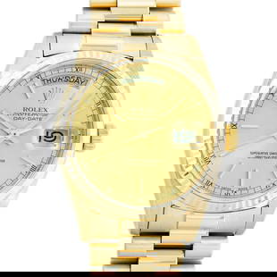 Rolex Mens 18K Yellow Gold Champagne Index Day Date President 36MM: One Mens Quickset Rolex Day Date 18K Yellow Gold President Polished, Serviced & Electronically Tested, Rolex 18K Yellow Gold Case: 36mm, Rolex 18K Yellow Gold Crown, Rolex Bezel: 18K Yellow Gold Flute