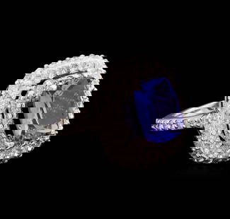 14KT White Gold 3.18 ctw Tanzanite and Diamond Ring: One electronically tested 14KT white gold ladies combination cast & assembled tanzanite and diamond ring with a flat shank with a bright polish finish. Identified with markings of "14K". Condition is
