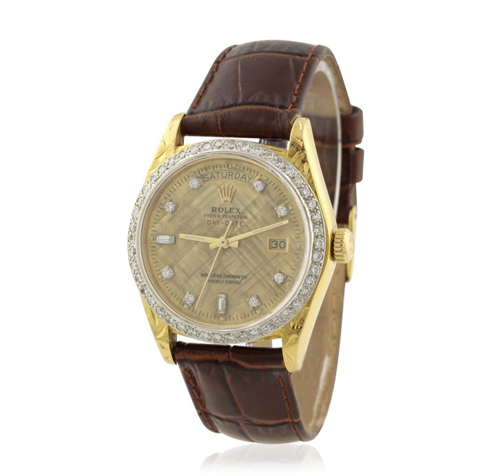 Vintage Rolex 18KT Yellow Gold DayDate Wristwatch A4709: Vintage Rolex 18KT Yellow Gold DayDate Wristwatch A4709. Good Condition! DU9124PZ. One gents, hand crafted & machine milled vintage Rolex DayDate Model wristwatch electronically tested 18KT yellow gol