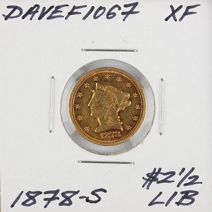 1878-S $2 1/2 XF Liberty Head Quarter Eagle Gold Coin D: 1878-S $2 1/2 XF Liberty Head Quarter Eagle Gold Coin DaveF1067. As-Is Condition! SK923TI. One 1878-S $2 1/2 XF Liberty Head Quarter Eagle Gold Coin. Thank you for viewing this lot! We are always addi