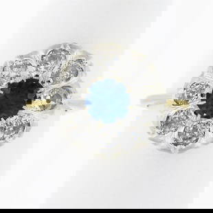 Antique FRENCH 18k TT Gold GIA NO HEAT Sapphire & Diamond Flower Cluster Ring: An antique solid 18k yellow and white gold cluster ring, with 1 Gia certified round cut natural blue sapphire (0.75ct ), and 8 old mine cut natural diamonds (F/G - SI2/I2 ; 1.00ctw). The ring is size