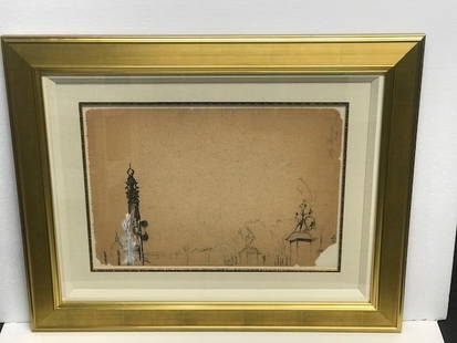 LeRoy Neiman "Paris": LeRoy Neiman "Paris" - Original mixed media sketch on paper signed by LeRoy Neiman - Circa 1960 - Framed size = 37" x 29" - Includes Certificate of Authenticity