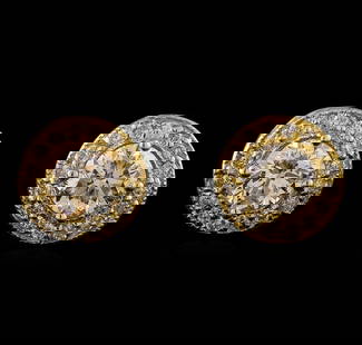 1.34 ctw Diamond Earrings - 14T Yellow Gold: One pair electronically tested 14KT yellow gold lady's combination cast & assembled halo stud earrings with medium friction backs with a bright polish with milgrain detailing finish. Identified with m