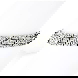 FANCY Antique Art Deco Platinum 6.03 ctw Diamond & Black Onyx 10.9mm Line Bracel: An antique solid platinum line bracelet, with 1 old marquise cut natural diamond (H/I Color - SI1 Clarity - 0.58ctw), 182 old european & old single cut natural diamonds (G/I - VS1/SI2 ; 5.45ctw), and