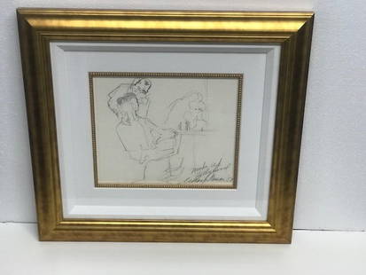LeRoy Neiman "Make Up Hollywood": LeRoy Neiman "Make Up Hollywood" Original Graphite sketch on paper signed by LeRoy Neiman - Circa 1959 - Framed size 26" x 24" - Includes Certificate of Authenticity