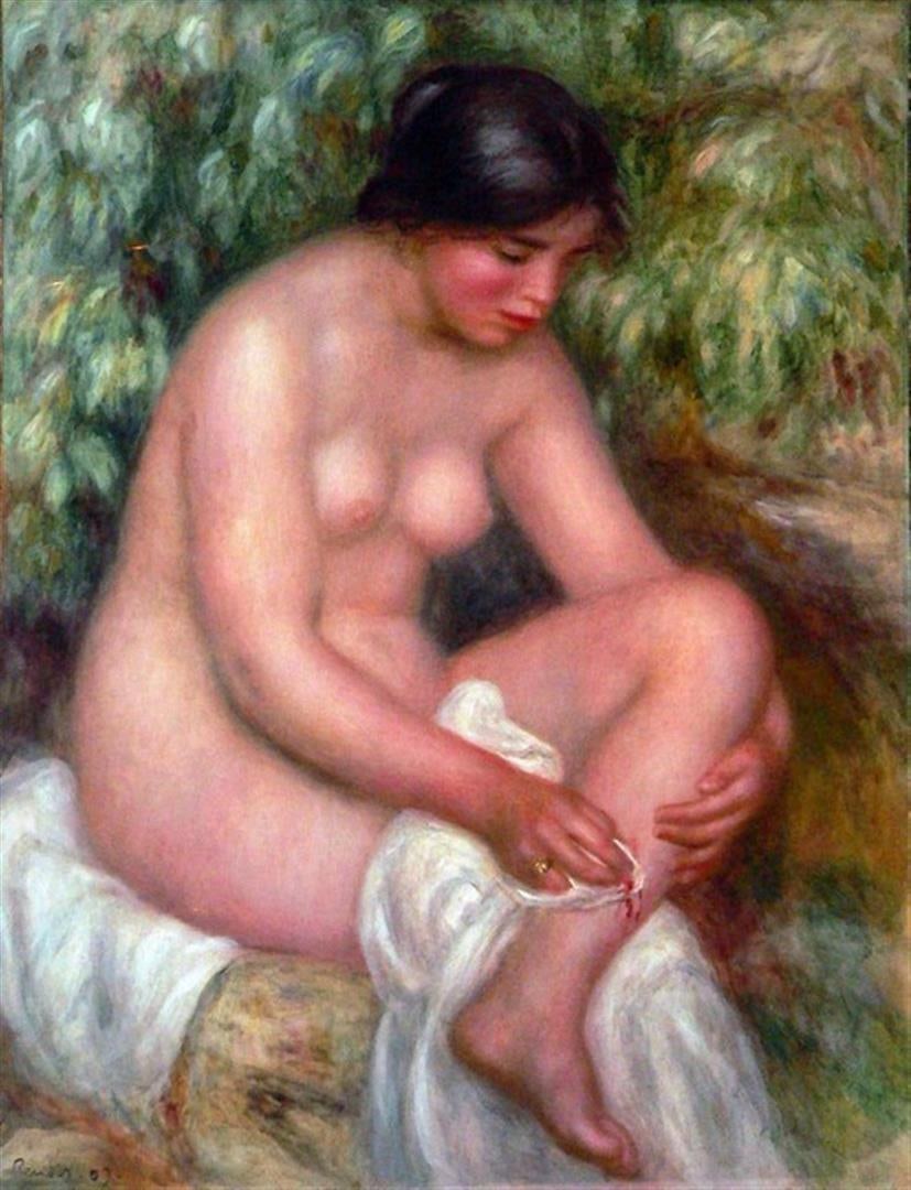 August Renoir Bathing: Artist: Pierre-Auguste Renoir 1841-1919 - Title: August Renoir Bathing - Medium: Fine Art Reproduction Giclee on Canvas - Image Size: Approximately 20 inches x 15.25 inches - Unframed on Unstretched C