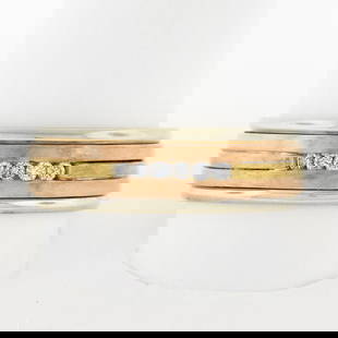 Vintage Mens 14k Multi Tone Gold 0.10 ctw Channel Set Diamond Grooved Band Ring: A vintage solid 14k rose, white & yellow gold ring. with 6 round brilliant cut natural diamonds (G/H - VS1/VS2 ; 0.10ctw). The ring is size 10.5, weighs a total of 9.43 grams, and measures 7.1mm wide.
