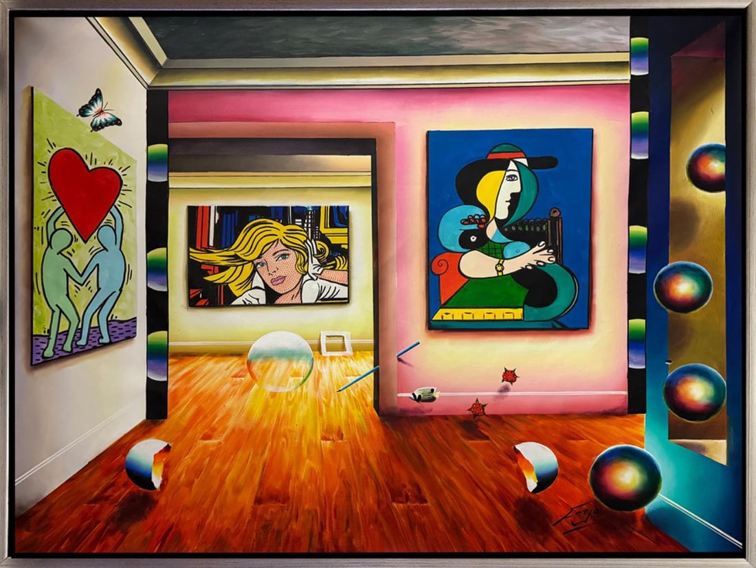 The masters Collection by Ferjo: This exquisite origin acrylic artwork on canvas exemplifies the artist's mastery and creative vision. This hand signed piece comes framed and ready to hang. Art size 60x48" framed size 62x50"