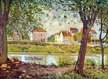Alfred Sisley - Village on the Banks of the Seine: Artist: Alfred Sisley - Title: Village on the Banks of the Seine - Medium: Fine Art Reproduction Giclee on Canvas - Image Size: Approximately 14.5 inches x 20 inches - Unframed on Unstretched Canvas -