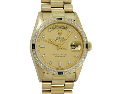 Rolex Mens Quickset 18K Yellow Gold Factory Champagne Diamond Dial Day Date Pres: One Mens Quickset Rolex Day Date 18K Yellow Gold President Polished, Serviced & Electronically Tested, Rolex 18K Yellow Gold Case: 36mm, Rolex 18K Yellow Gold Crown, Custom Bezel: New 18K Yellow Diamo