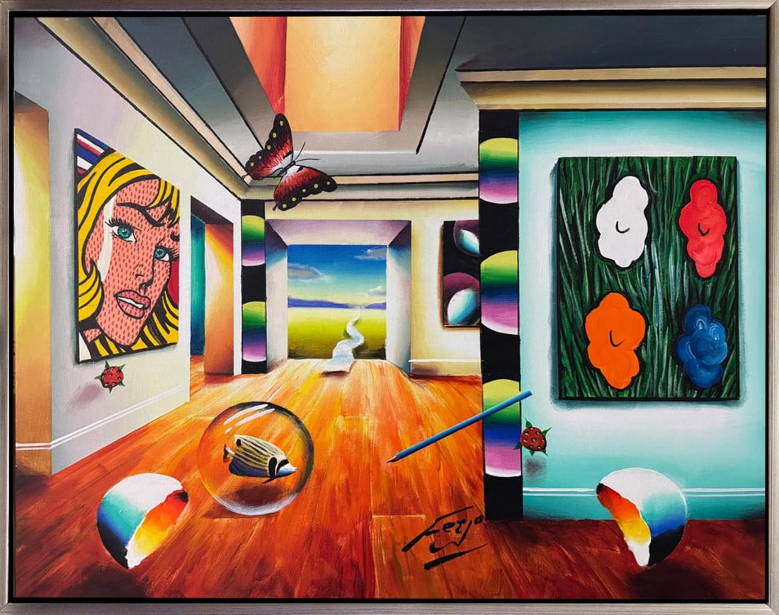 Paradise Waiting by Ferjo: This magnificent painting, created by the esteemed artist Ferjo, exemplifies a unique fusion of color and form, hand-signed by the artist. This artwork comes framed.Art size 30x24" framed size32x26"