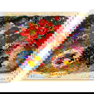 Flowers & Fruit IV by Alexander & Wissotzky: This is a limited edition serigraph on deckle edged paper by Alexander Galtchansky (1959-2008) and Tanya Wissotzky (1959-2006). It is numbered and hand signed and includes a letter of authenticity. Me