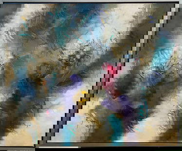 The Gathering By Dinyo: Spectacular original oil on canvas. Hand signed by Dinyo. This artwork comes framed. Frame 49x41 Art 47x39