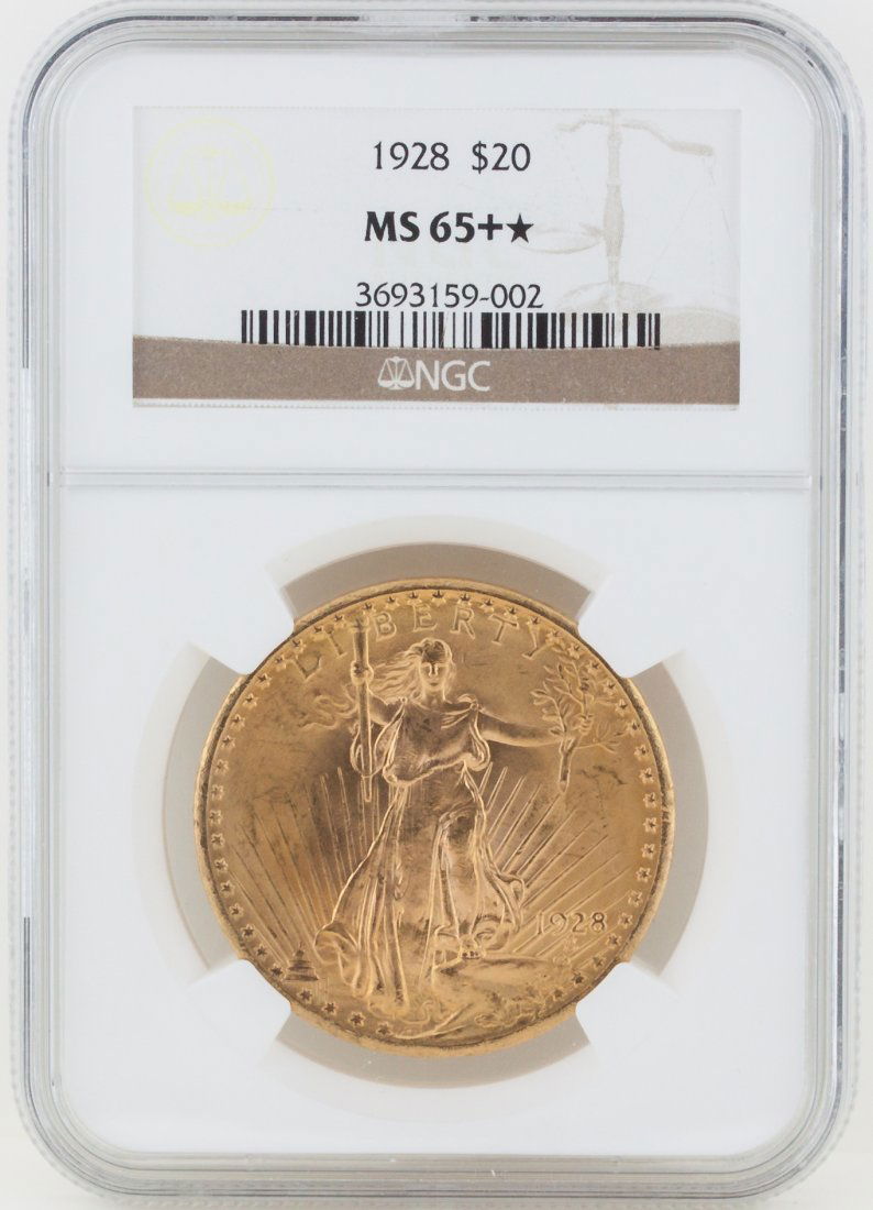 1928 $20 NGC MS65 St. Gaudens Double Eagle Gold Coin GF: 1928 $20 NGC MS65 St. Gaudens Double Eagle Gold Coin GFR58. As-Is Condition! XK9222LK. One 1928 $20 NGC MS65 St. Gaudens Double Eagle Gold Coin.