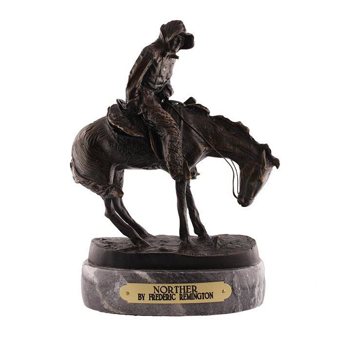 Frederic Remington Bronze Statue Reproduction - Norther: Frederic Remington Bronze Statue Reproduction - Norther - As-Is Condition JK57RT -