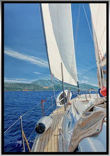 Blue Horizon by Wiliam Mason: Mesmerizing original oil on linen. Hand signed by artist. This artwork comes beautifully framed and ready to hang Art size 40x60.