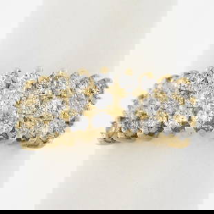 Solid 14K Yellow Gold 1.25 ctw Round Brilliant Cut Diamond Pyramid 3 Row Band Ri: A solid 14k yellow gold pyramid ring, with 27 round cut natural diamonds (G/H - SI1-I2 ; 1.25ctw ). The ring is size 7.0, weighs a total of 4.76 grams, and measures 7.8mm wide.