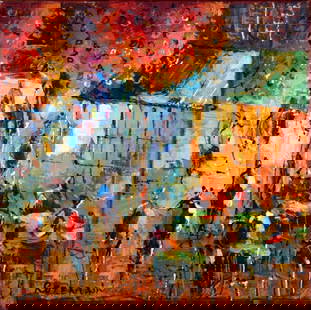 ROZENVAIN STREET PARTY SIGNED ORIGINAL: ROZENVAIN STREET PARTY SIGNED ORIGINAL. Artist: Michael Rozenvain (b. 1963) - Title: Street Party - Medium: Acrylic on Canvas - Signature: This one-of-a-kind work is hand-signed by the artist at the b