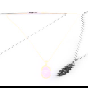 18K Yellow Gold Tourmaline & Diamond Pendant: 18K Yellow Gold Tourmaline & Diamond Pendant containing eighteen round cut brilliant diamonds weighing approximately 0.34 cts. Total weight of 16.8 gm. Estimated retail value $3,800.