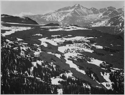 Adams - Rocky Mountain National Park Colorado 11: Artist: Ansel Adams - Title: Rocky Mountain National Park Colorado 11 - Medium: Fine Art Reproduction Giclee on Canvas - Image Size: Approximately 25.25 inches x 32 inches - Unframed on Unstretched Ca