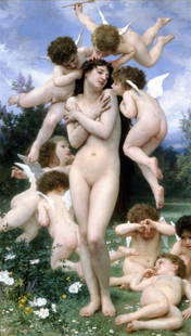 William Bouguereau - Return of Spring: Artist: William Bouguereau Title: Return of Spring Medium: Fine Art Reproduction Giclee on Canvas Image Size: Approximately 32 inches x 18.25 inches Unframed on Unstretched Canvas Biography: "William