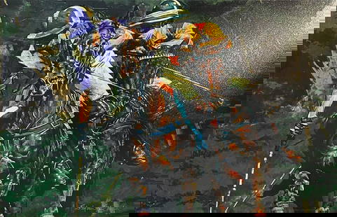 Polo Players by Stephen Holland: "Polo Players" signed by 4 players (Lucas L, Pablo Spinacci, G. Colerain & unk.)Giclee by Stephen Holland 27.25" x 42" AP1 stretched canvas, COA