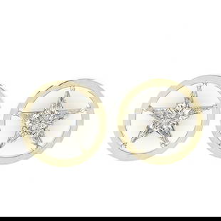 Vintage 18k Gold 2.75 ctw Floating Star Kite Cut Diamond Round Open Stud Earring: A vinatge solid 18k yellow & white gold star stud earrings, with 10 custom kite shaped natural diamonds (E/F - VVS2/VS1 ; 6.6X3.5mm - 2.75ctw). The earrings measure approximately 17.5mm in diameter an